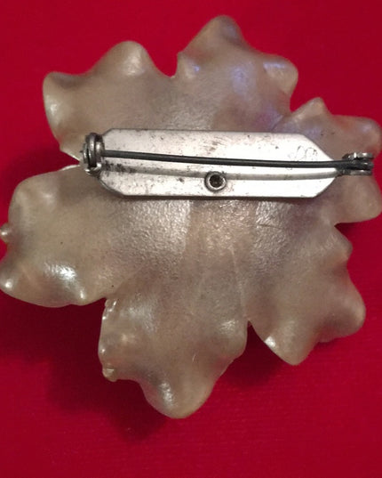 - Vintage resin Large plastic pearlescent fancy handmade flower brooch