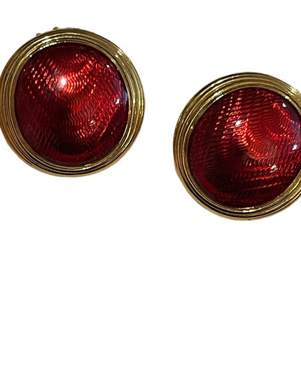 Vintage 1980s Edgar Berebi Gold finish earrings red enamel