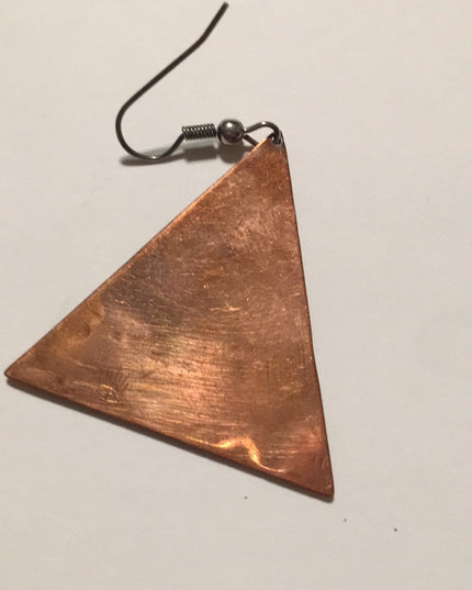 Vinatge Copper Silver Handmade Artist signed Modernist pyramid Toltic earrings