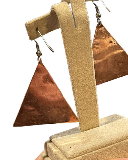 Vinatge Copper Silver Handmade Artist signed Modernist pyramid Toltic earrings