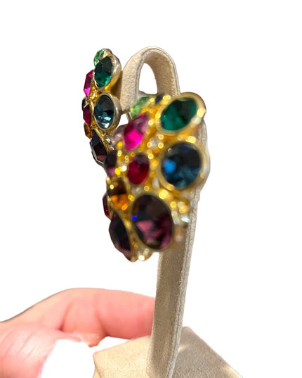 Vintage Chunky gold finish Blanca Coloful crystal encrusted clip on earrings