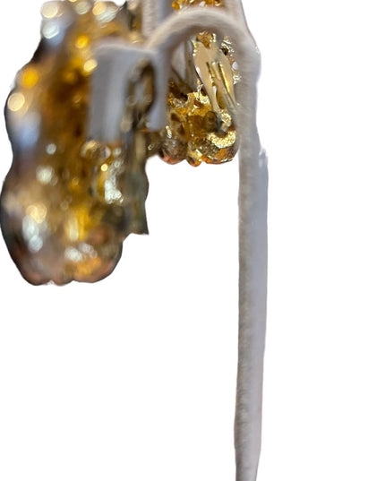Vintage Chunky gold finish Blanca Coloful crystal encrusted clip on earrings