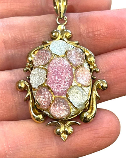 Vintage RARE Limoges Duban et Christel gold filled Signed Art glass pendant