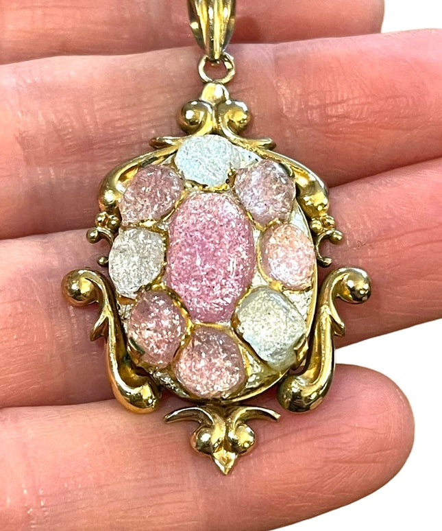 Vintage RARE Limoges Duban et Christel gold filled Signed Art glass pendant