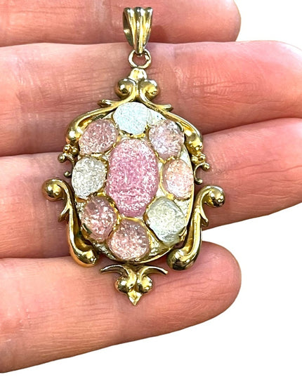Vintage RARE Limoges Duban et Christel gold filled Signed Art glass pendant