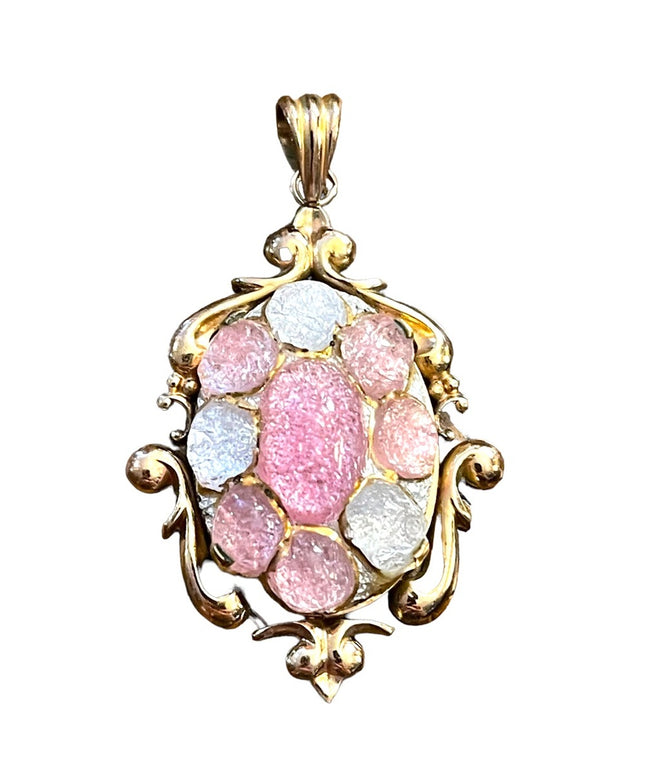 Vintage RARE Limoges Duban et Christel gold filled Signed Art glass pendant