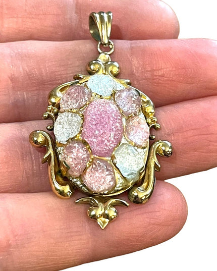 Vintage RARE Limoges Duban et Christel gold filled Signed Art glass pendant