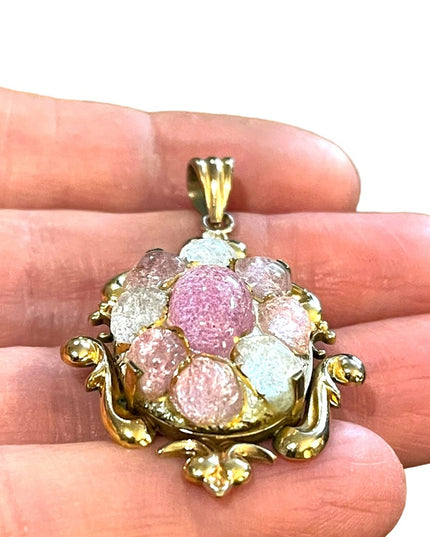 Vintage RARE Limoges Duban et Christel gold filled Signed Art glass pendant