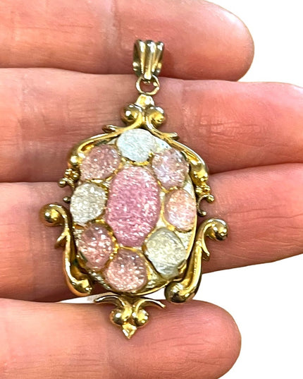 Vintage RARE Limoges Duban et Christel gold filled Signed Art glass pendant