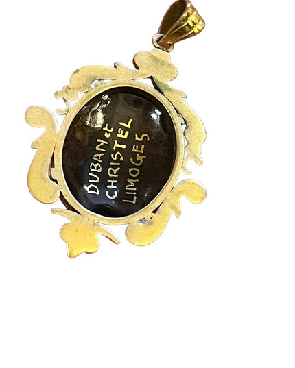 Vintage RARE Limoges Duban et Christel gold filled Signed Art glass pendant