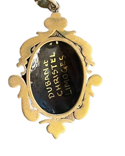 Vintage RARE Limoges Duban et Christel gold filled Signed Art glass pendant