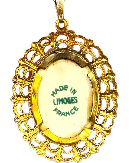 Vintage Limoges France pendant Necklace 1.5” Ceramic cameo