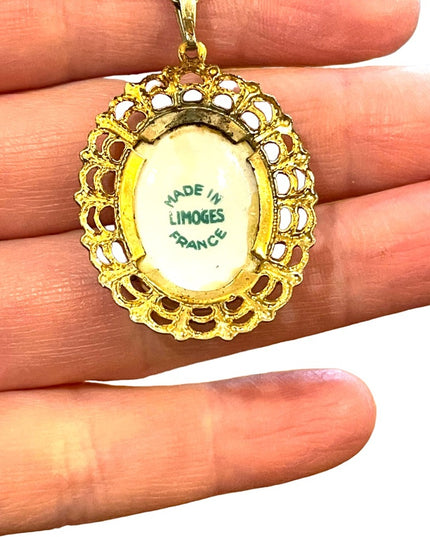 Vintage Limoges France pendant Necklace 1.5” Ceramic cameo