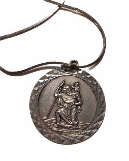 Vintage European St Christopher  medalion sterling chain Necklace Religious