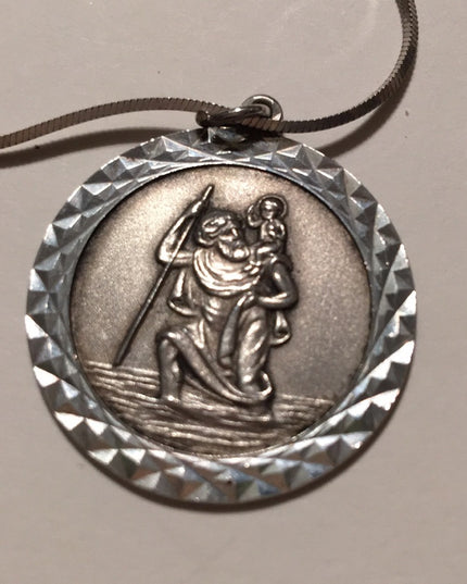 Vintage European St Christopher  medalion sterling chain Necklace Religious