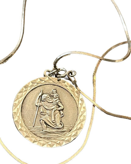 Vintage European St Christopher  medalion sterling chain Necklace Religious