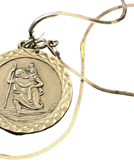 Vintage European St Christopher  medalion sterling chain Necklace Religious