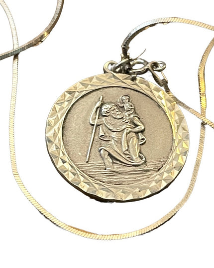 Vintage European St Christopher  medalion sterling chain Necklace Religious