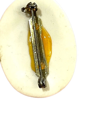 Vintage Handmade  Ceramic cameo lady brooch