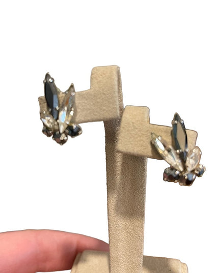 Vintage Sherman Crystal earrings black clear