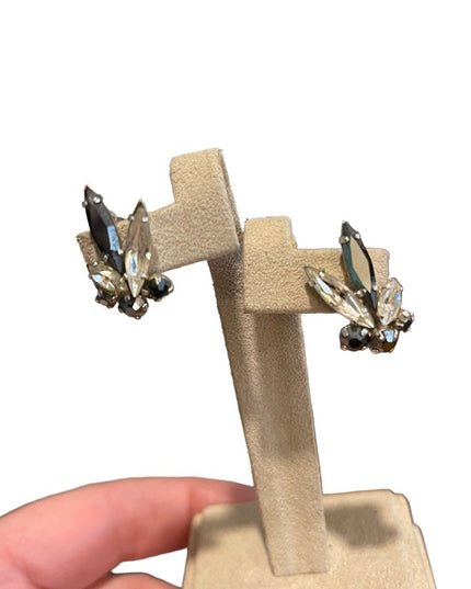Vintage Sherman Crystal earrings black clear