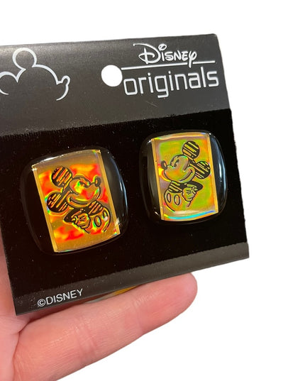 Vintage Disney originals Mickey Minnie Reflective Holographic Clip on earrings