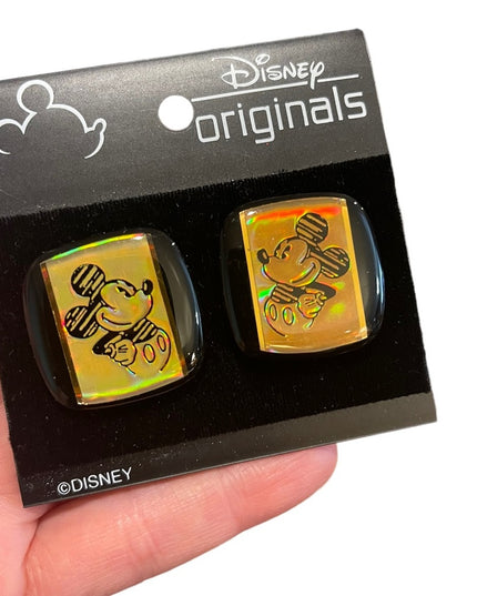 Vintage Disney originals Mickey Minnie Reflective Holographic Clip on earrings