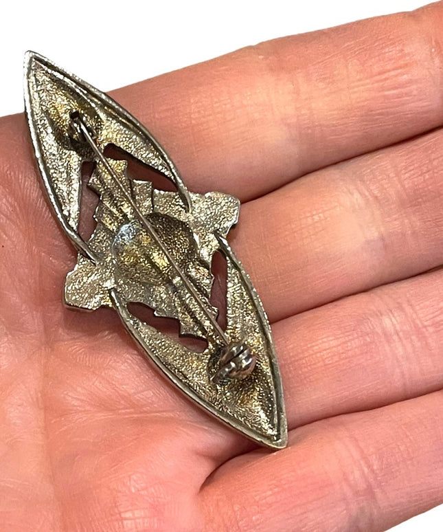 Vintage black enamel bar brooch Victorian Repro Marcasite