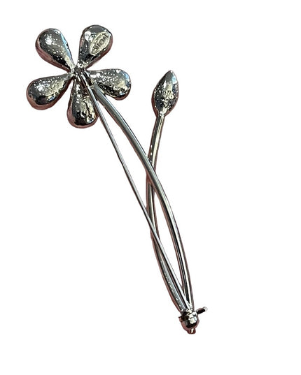 Vintage Silver metal purple crystal flower brooch