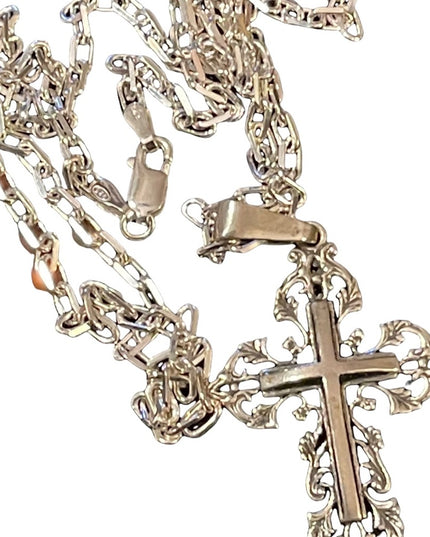 - Vintage sterling silver chain link necklace with sterling cross pendant