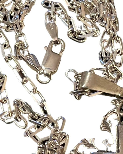 - Vintage sterling silver chain link necklace with sterling cross pendant