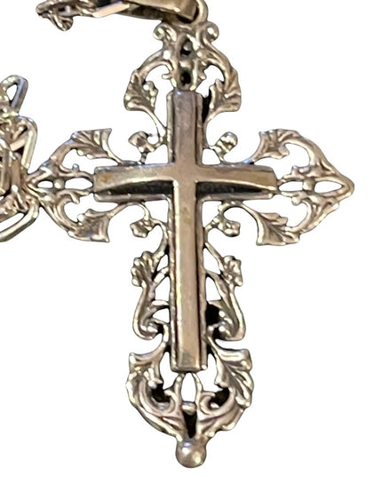- Vintage sterling silver chain link necklace with sterling cross pendant