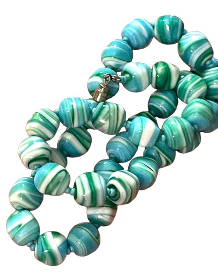 Vintage Glass Handmade Italian Blue & Milk fancy bead necklace