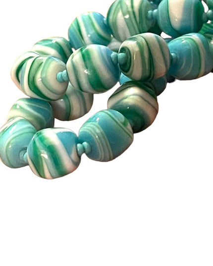 Vintage Glass Handmade Italian Blue & Milk fancy bead necklace