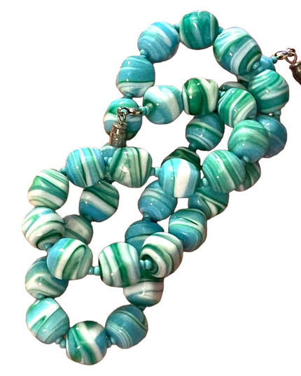 Vintage Glass Handmade Italian Blue & Milk fancy bead necklace