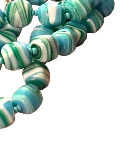 Vintage Glass Handmade Italian Blue & Milk fancy bead necklace
