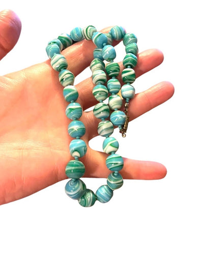 Vintage Glass Handmade Italian Blue & Milk fancy bead necklace