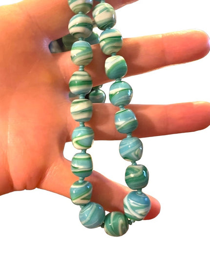 Vintage Glass Handmade Italian Blue & Milk fancy bead necklace