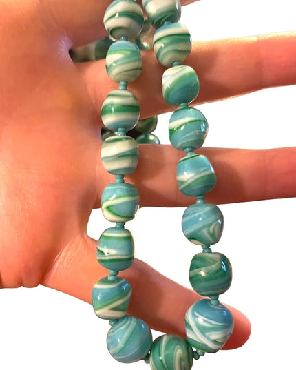 Vintage Glass Handmade Italian Blue & Milk fancy bead necklace