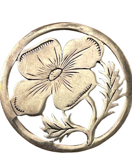 Vintage Sterling Silver 925  Floral Leaf Brooch Etched Open Work flower brooch