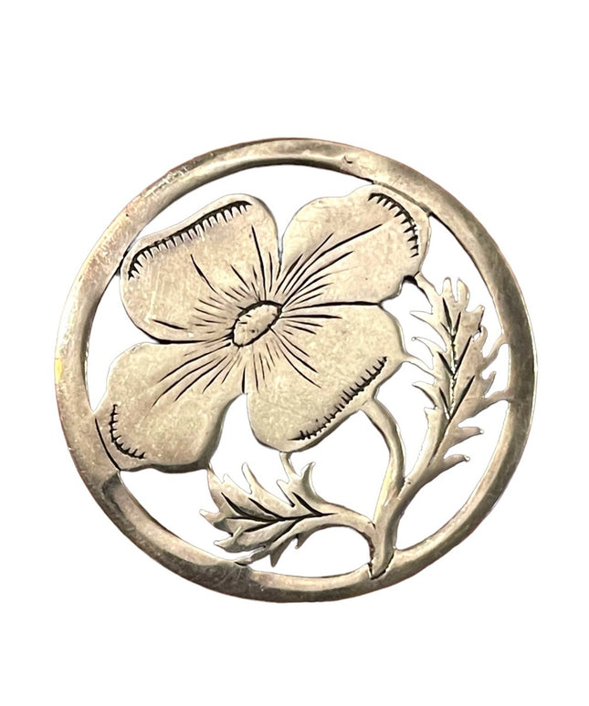 Vintage Sterling Silver 925  Floral Leaf Brooch Etched Open Work flower brooch