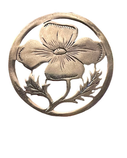 Vintage Sterling Silver 925  Floral Leaf Brooch Etched Open Work flower brooch