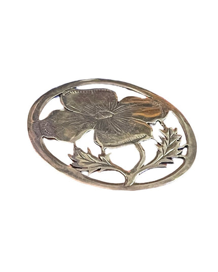 Vintage Sterling Silver 925  Floral Leaf Brooch Etched Open Work flower brooch
