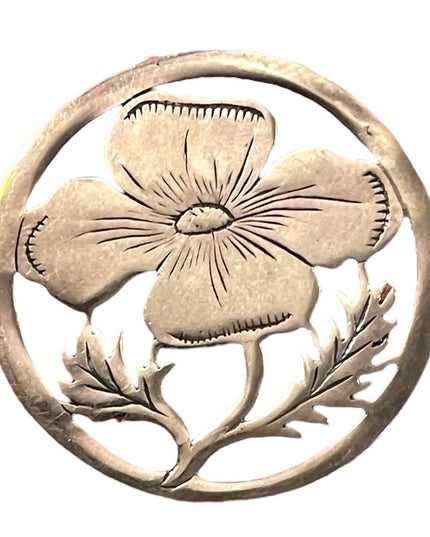 Vintage Sterling Silver 925  Floral Leaf Brooch Etched Open Work flower brooch