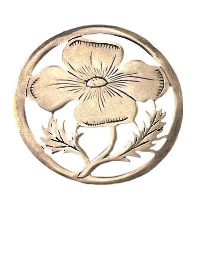 Vintage Sterling Silver 925  Floral Leaf Brooch Etched Open Work flower brooch