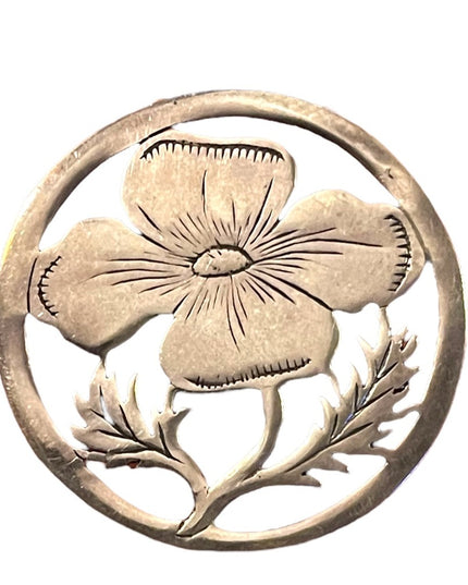 Vintage Sterling Silver 925  Floral Leaf Brooch Etched Open Work flower brooch