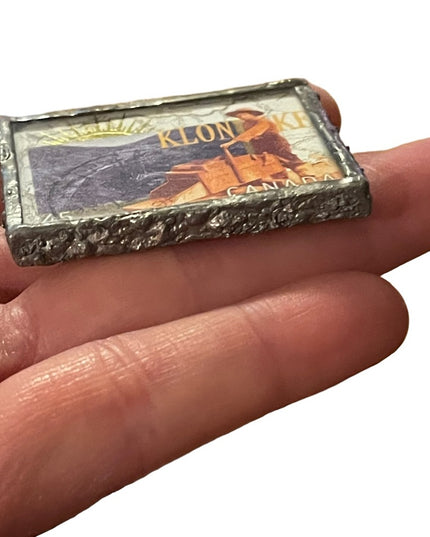 1996 Klondike Gold Claims 45c Stamp handmade glass metal work brooch