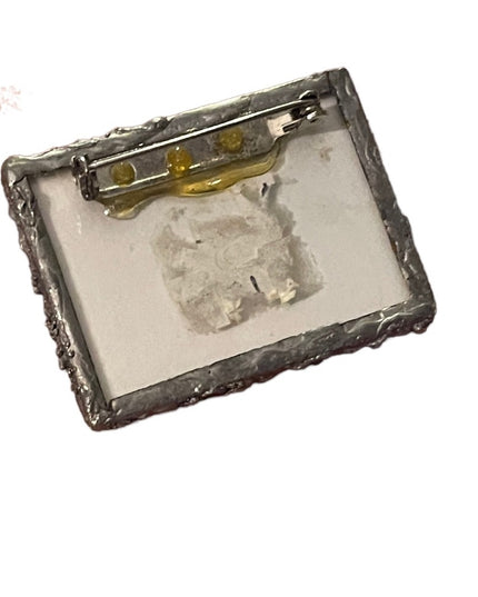 1996 Klondike Gold Claims 45c Stamp handmade glass metal work brooch