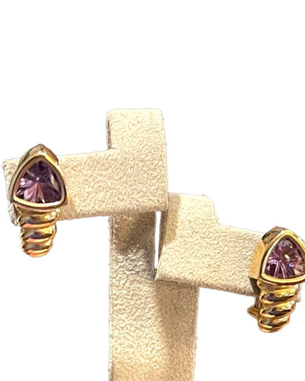 Lovely 14k Solid Gold Trillion Cut Amethyst pierced Earrings