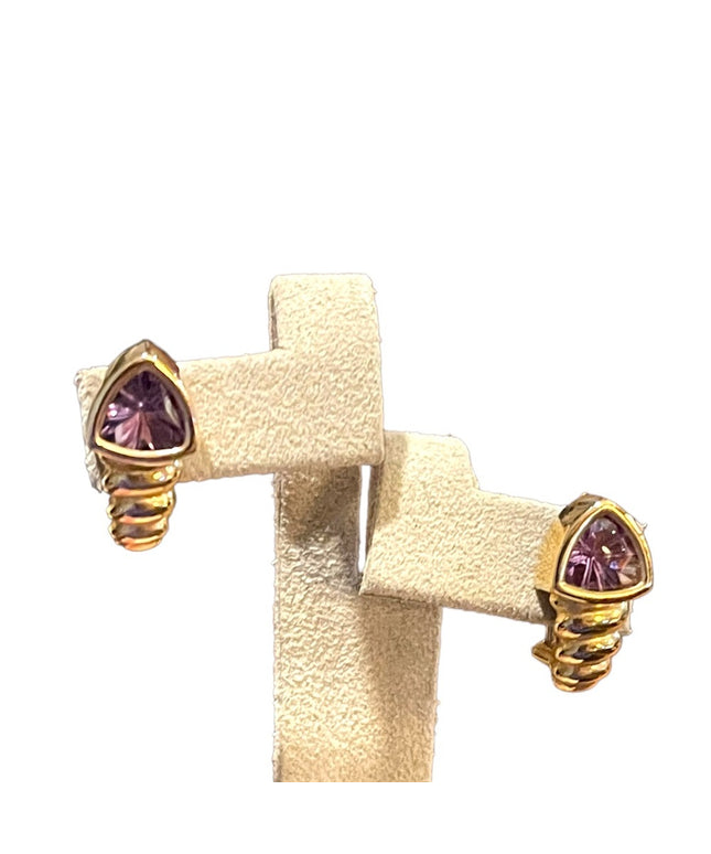Lovely 14k Solid Gold Trillion Cut Amethyst pierced Earrings